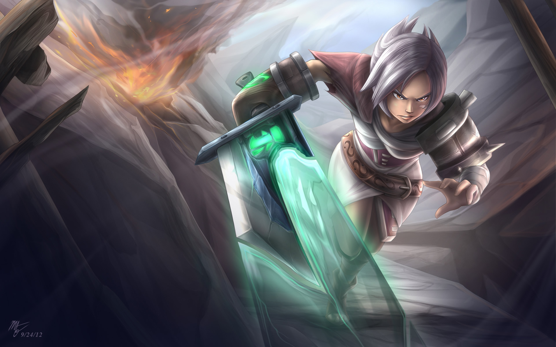 Download wallpapers Arcade Riven, League of Legends, green stone  background, main characters, Arcade Riven LoL, League of Legends  characters, Arcade Riven League of Legends, Arcade Riven Skin for desktop  free. Pictures for